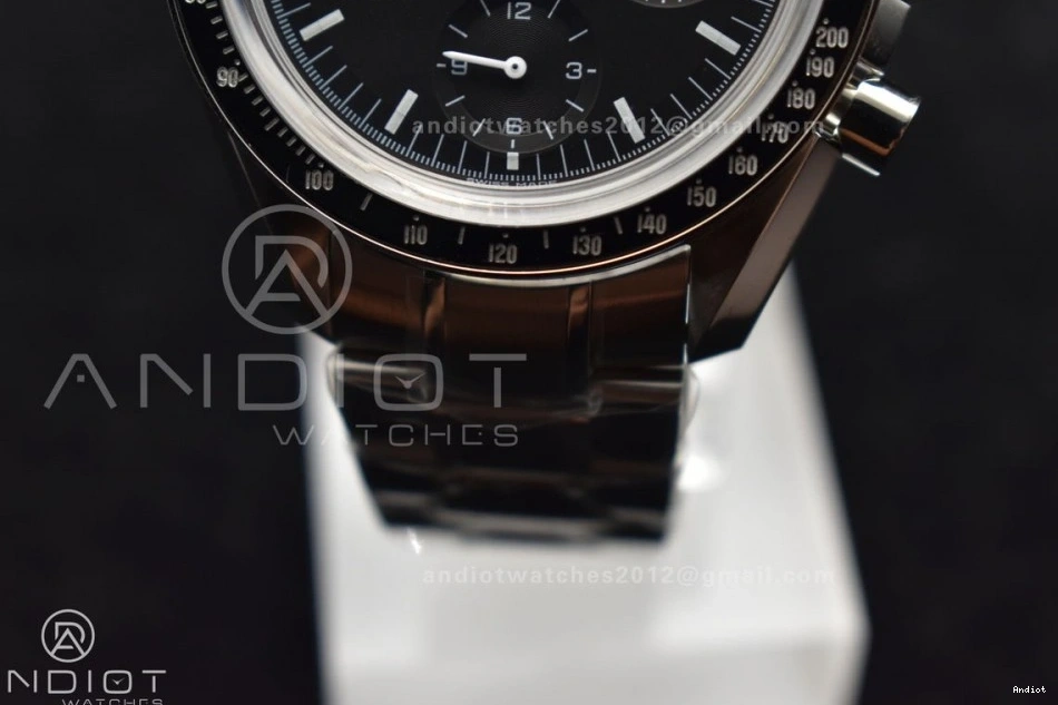 OMF on Manual Sapphire SS Transparent Winding Black with SS MoonWatch Movement Dial Chrono Speedmaster Bracelet Back Crystal 0401